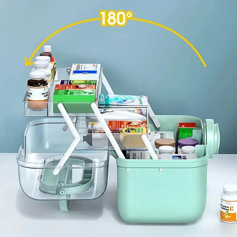 3-Layer Large-Capacity Medicine First Aid Kit Portable Foldable Split Multi-Layer Storage Box Medicine Container Family Tool Box Trekker Essentials