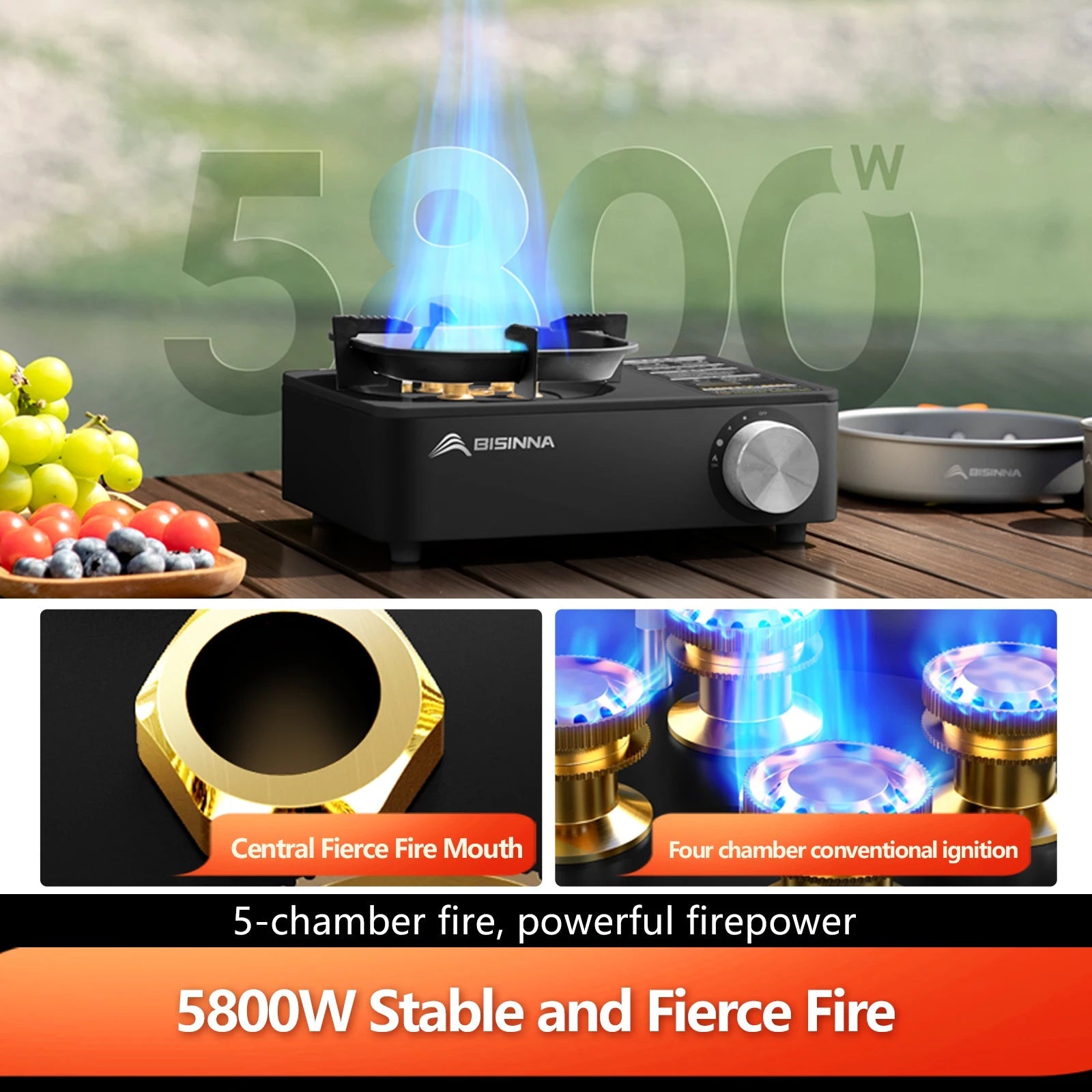 BISINNA Camping Gas Stove 5800W High Firepower Outdoor Portable Cassette Burner for Picnic Hiking Trekking Trekker Essentials
