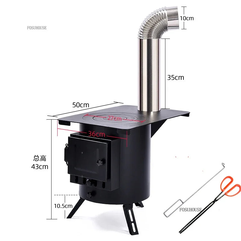 Mobile Wood Burning Heater Stove for Indoor & Outdoor Use - Portable Heating with Cooking Top