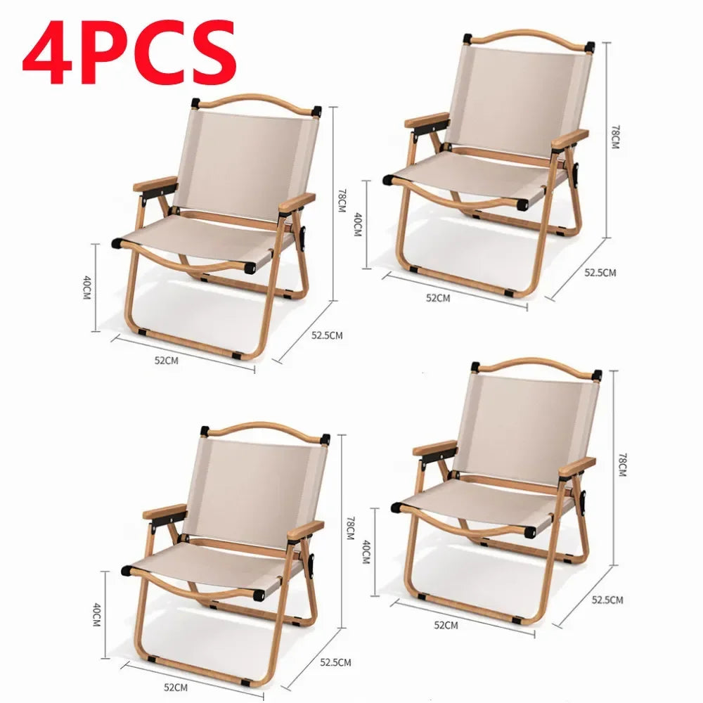 4/2/1PCS-khaki Camping Chair Portable Outdoor Chair Aluminum Alloy Wood Grain Folding Chair Camping Equipment Kermit Chair Trekker Essentials
