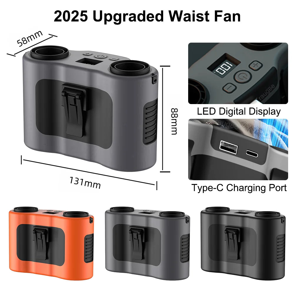 Portable Waist Clip Fan Wearable Mini USB Rechargeable Hanging Fan For Outdoor Working Double Air Outlet Waist Fan 20000Mah Trekker Essentials