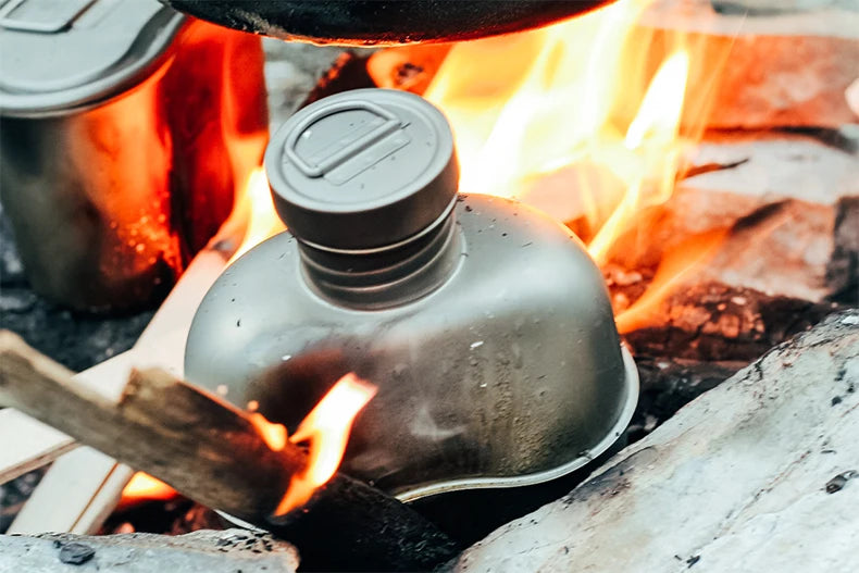 Keith Ti3060 Pure Titanium Canteen Mess Kit – Ultralight Camping Water Bottle & Cup Set with Carrying Pouch