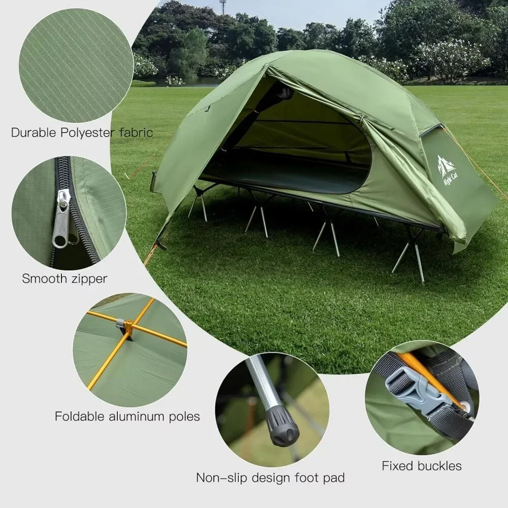Night Cat 1-Person Camping Cot Tent – Waterproof Off-Ground Sleeping System with Mosquito Net & Aluminum Frame