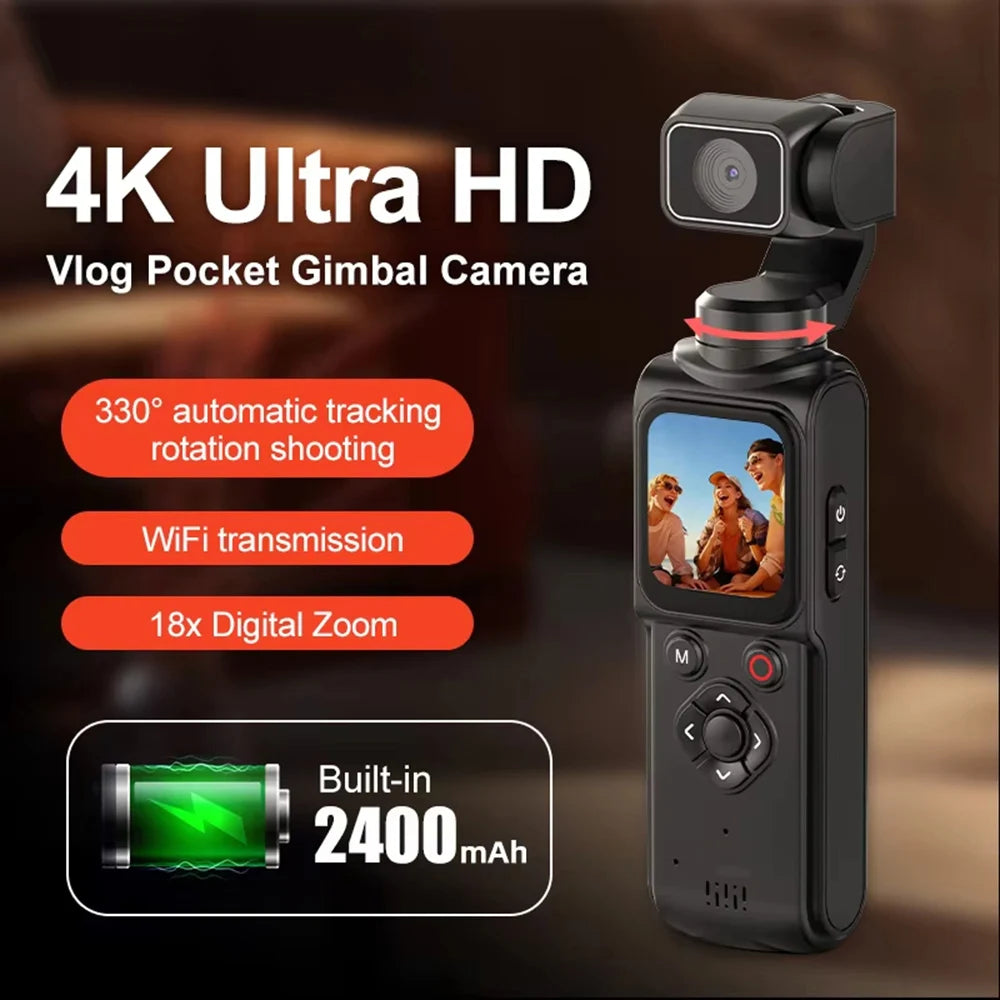 ANSVICAM 4K Wifi Pocket Vlogging Camera 330° Auto Rotatable Touch Screen Sports DV Bodycam Face Tracking Portable Action Cameras Trekker Essentials