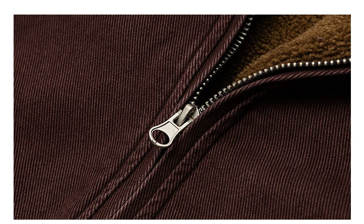 Vintage Polar Fleece Jacket Men's Winter Thick Loose Fit Streetwear Warm Coat