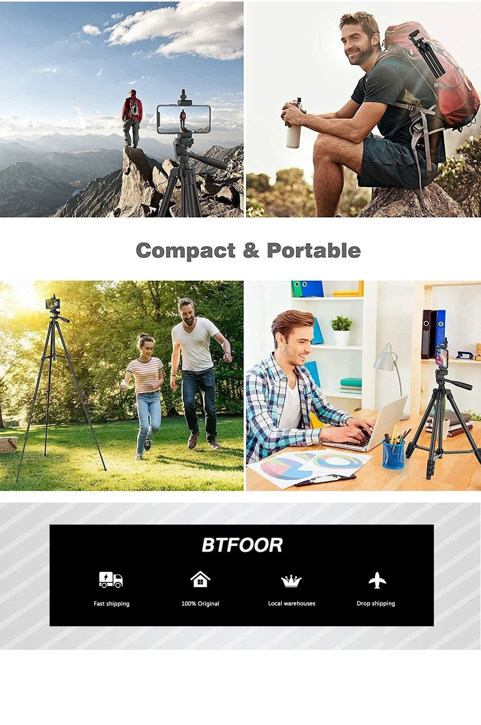 55" Aluminum Camera Tripod with Phone Mount - 140CM Tall Stand w/Pan Head for DSLR & Smartphone