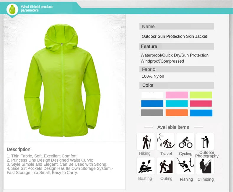 Camping Waterproof Jacket Men Women Windbreaker Men Raincoat Rain Jacket Men Waterproof Hiking Climbing Clothes Sun Protection Trekker Essentials