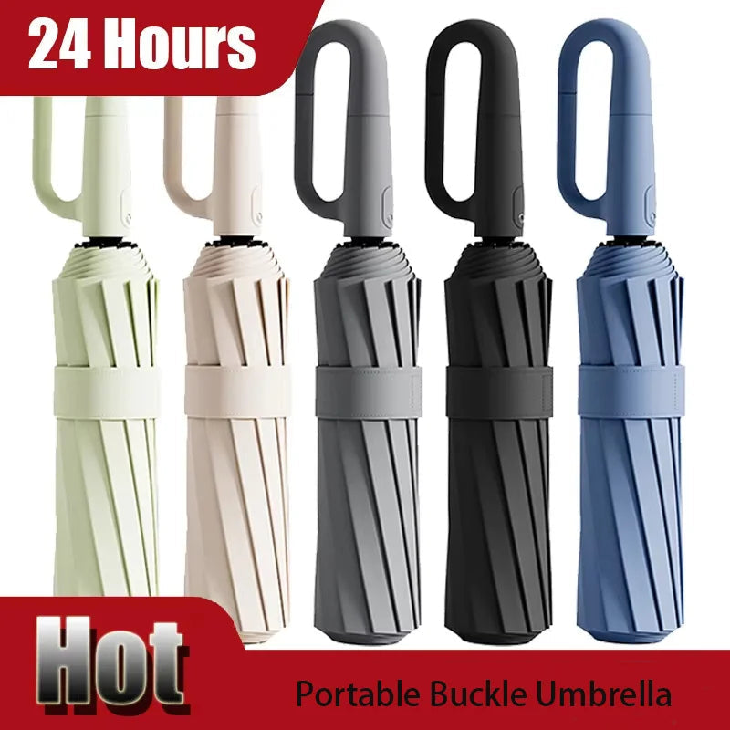 20Bones Windproof Fully Automatic Folding Umbrella with Loop Buckle UPF50+ Protable Compact Sun Rain Umbrellas for Women and Men Trekker Essentials