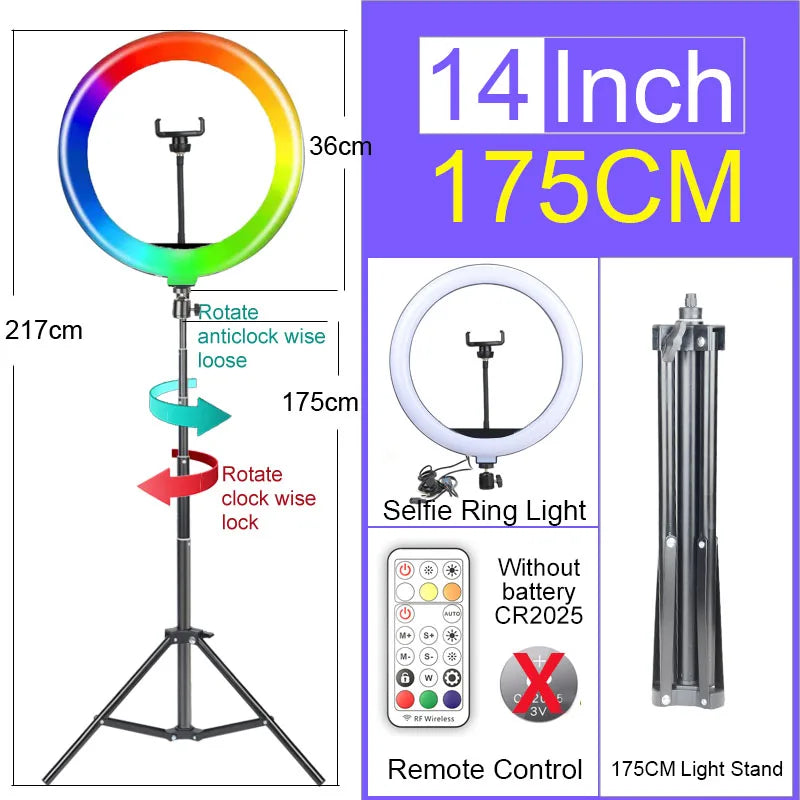 6-14" Professional Ring Light Kit with Tripod – Bi-Color 3200K-5600K LED, USB Powered for Live Streaming, Makeup, TikTok Videos