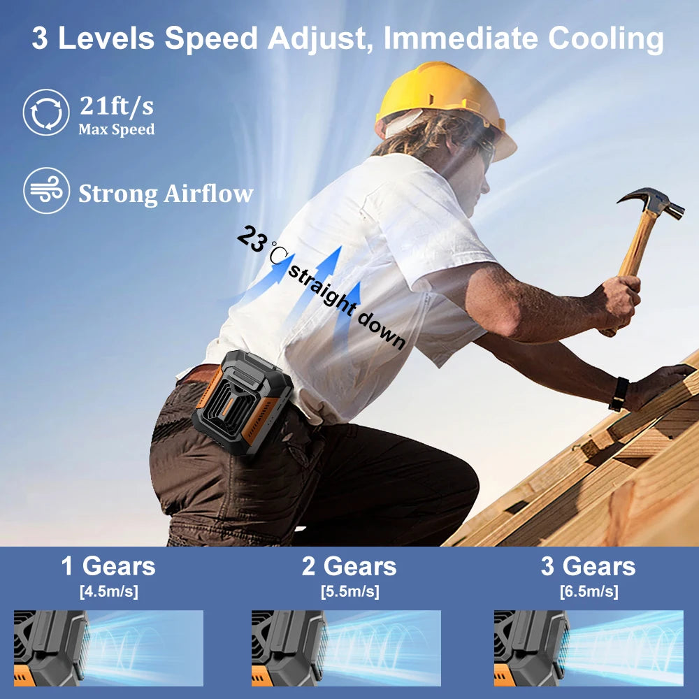 Ventilador portátil con clip para la cintura | Ventilador colgante recargable por USB para exteriores, camping, correr y deportes
