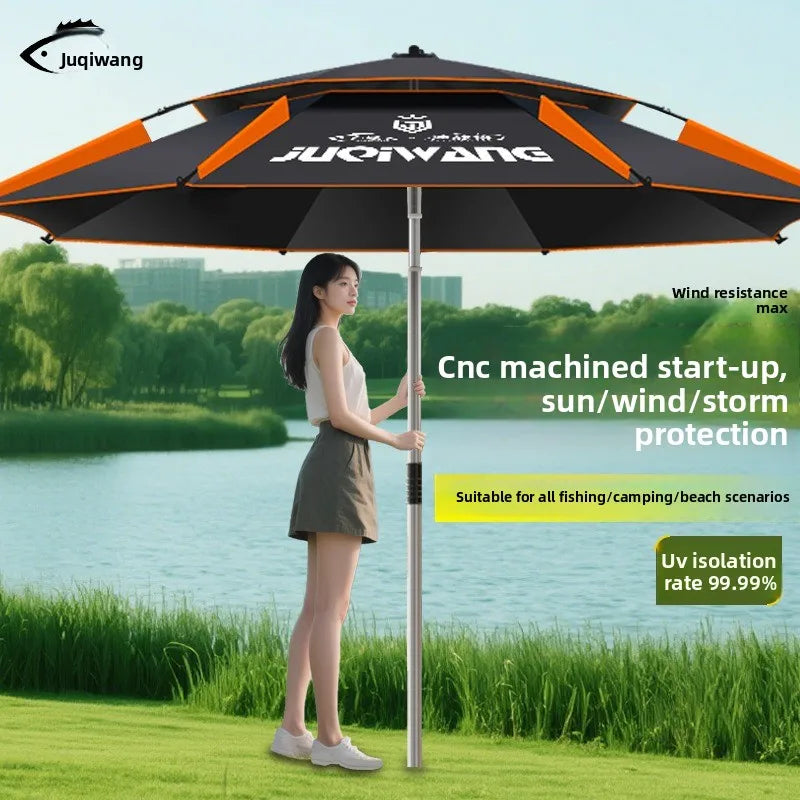 Outdoor Fishing Umbrella 360 Degree Rotatable Sunshade Camping UV Resistant Thickened Waterproof Walking Stick Umbrella Trekker Essentials