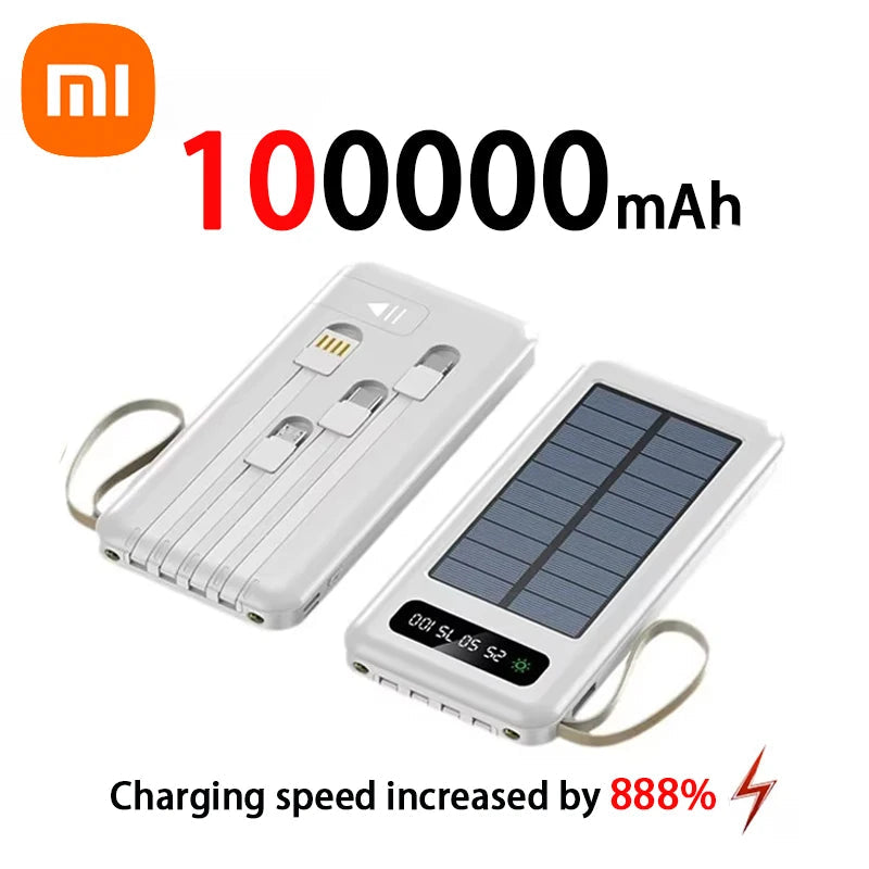 200000mAh Solar Power Bank – Ultra High Capacity Fast Charging Portable Charger with Built-in Cables & LED Light Trekker Essentials