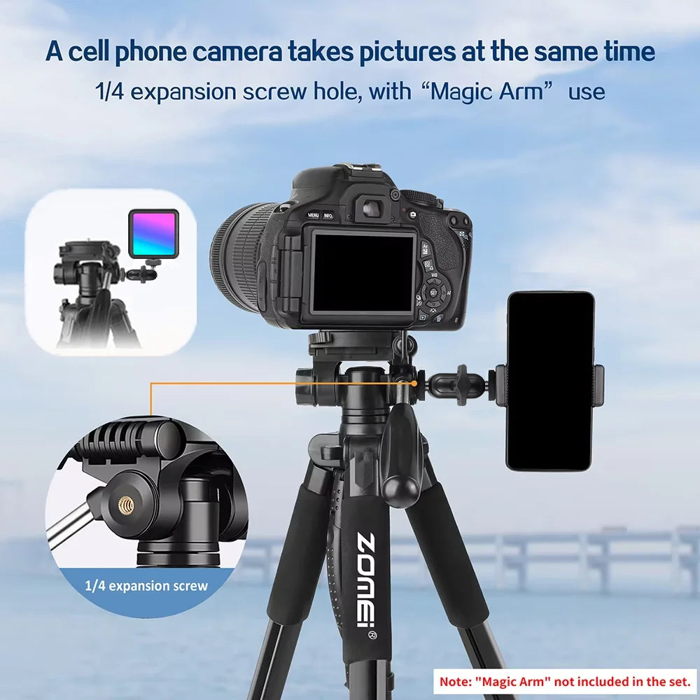 73.6" Professional Camera Tripod - 5kg Load Aluminum Alloy DSLR/Phone Stand