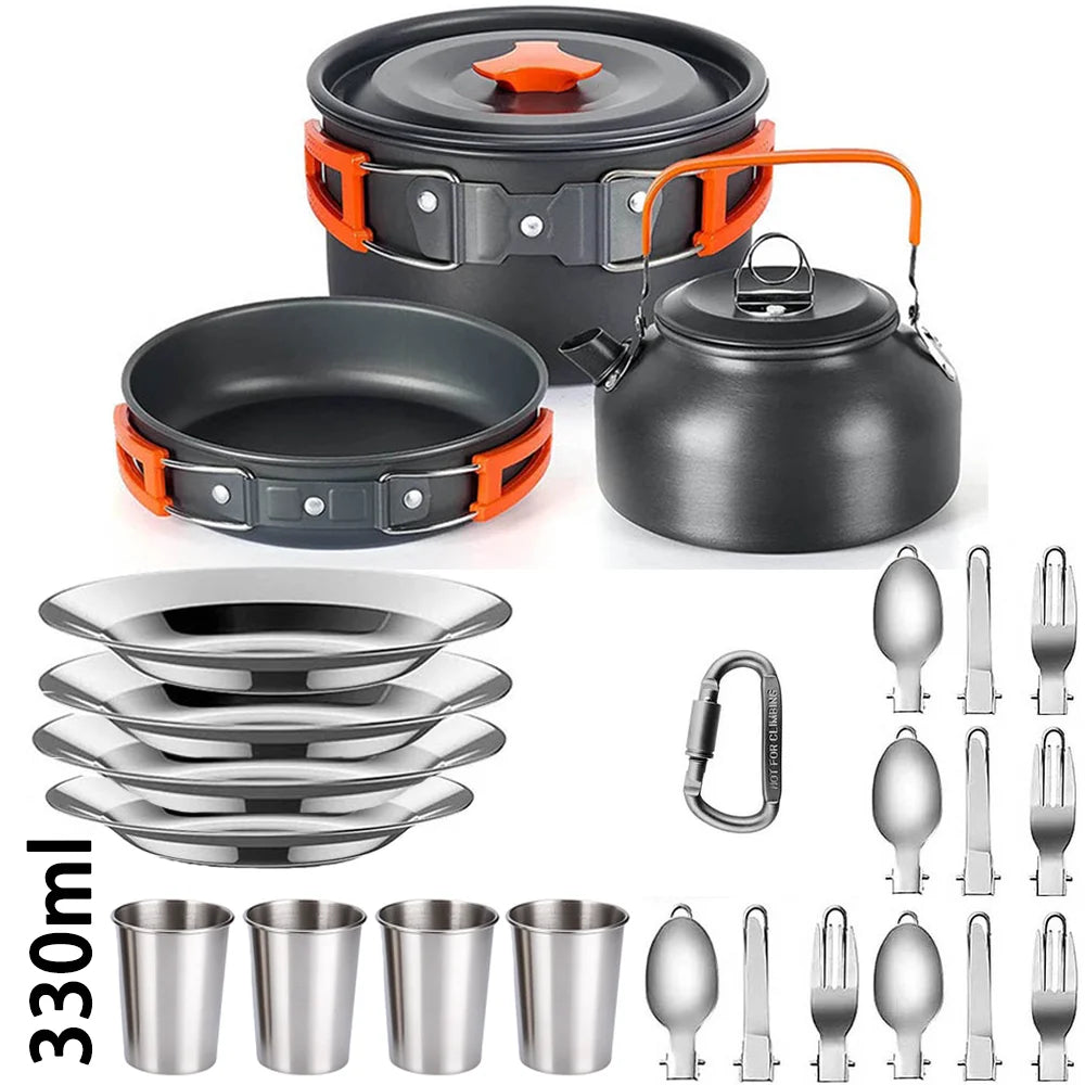 Lightweight Aluminum Camping Cookware Set – Portable Outdoor Cooking Kit for 2–4 People with Mesh Storage Bag Trekker Essentials