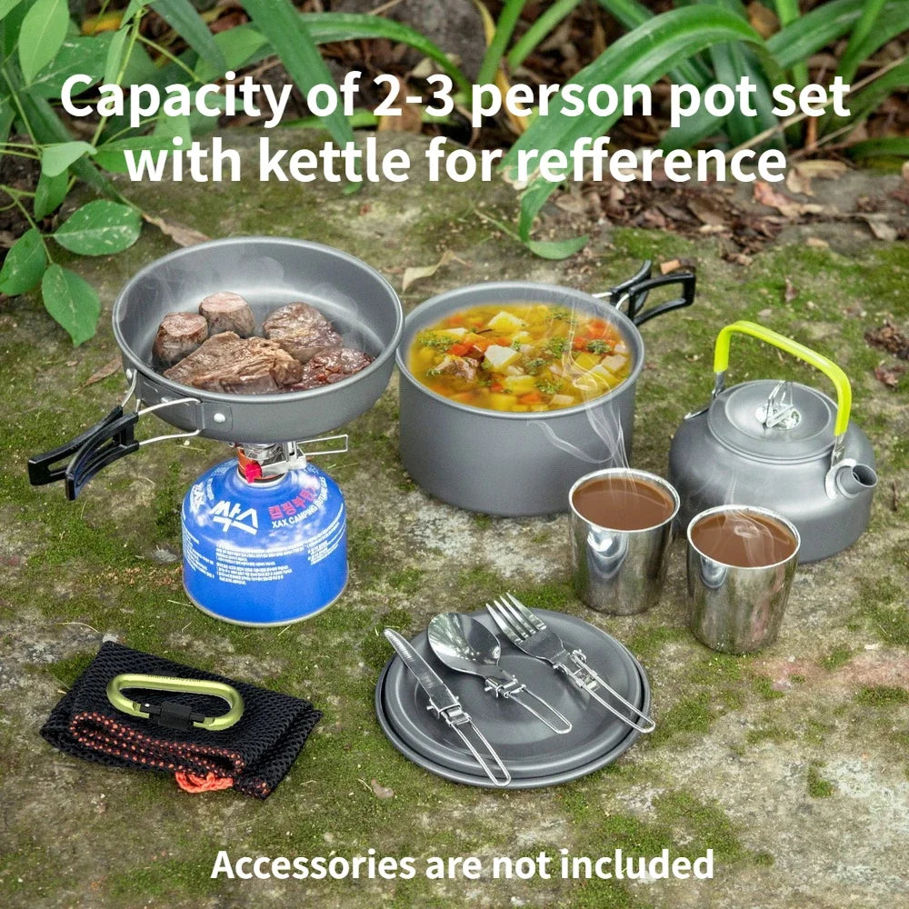 Camping Cookware Set for 1–7 Persons – Lightweight Portable Pot & Pan Set with Carry Bag Trekker Essentials