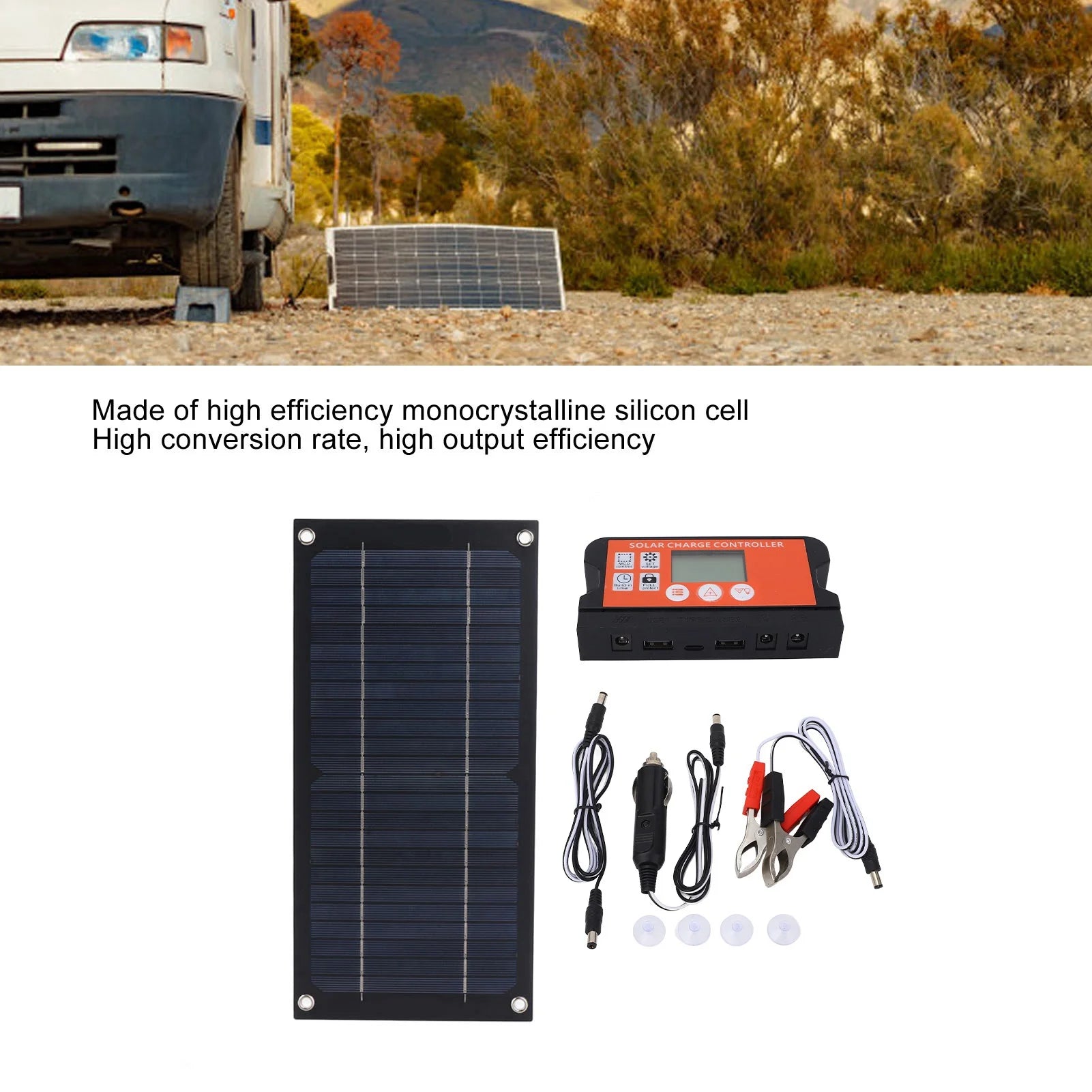 Portable 600W Solar Panel Charger Monocrystalline Silicon 100A Charge Controller Durable Solar Panel Kit for RV Outdoor Camping Trekker Essentials