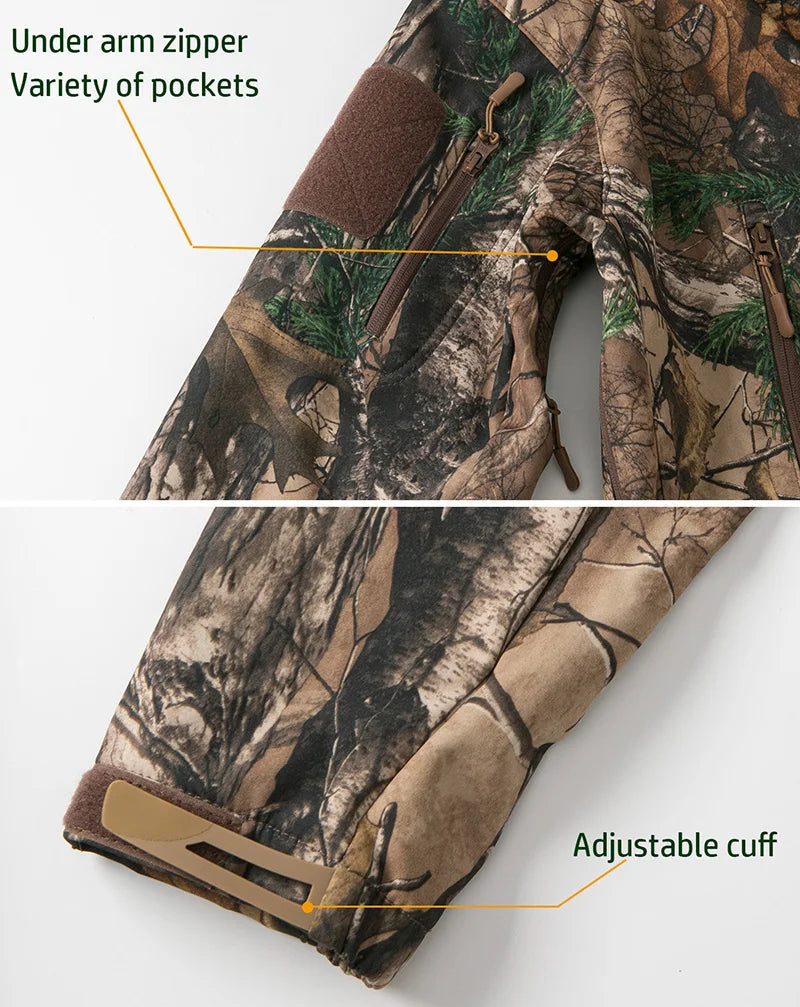 Men’s Camouflage Tactical Jacket – Waterproof Soft Shell Hunting Jacket with Fleece Lining for Outdoor & Winter Use Trekker Essentials