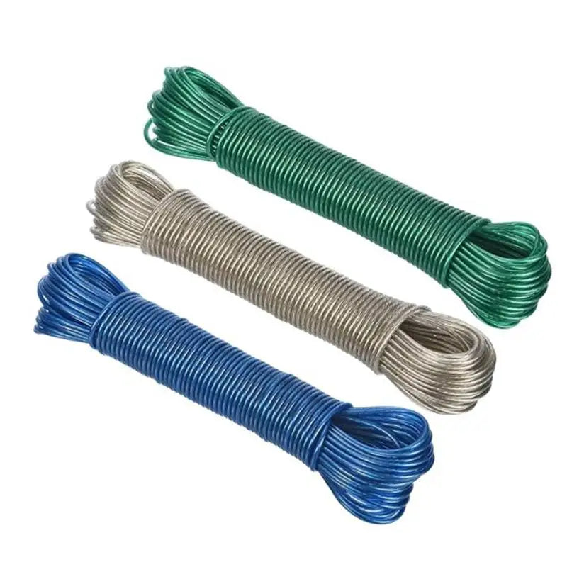 10/20/30/50M PVC Coating Steel Clothesline Outdoor Portable Clothesline Garden Camping Travel Clothes Drying Rope Trekker Essentials