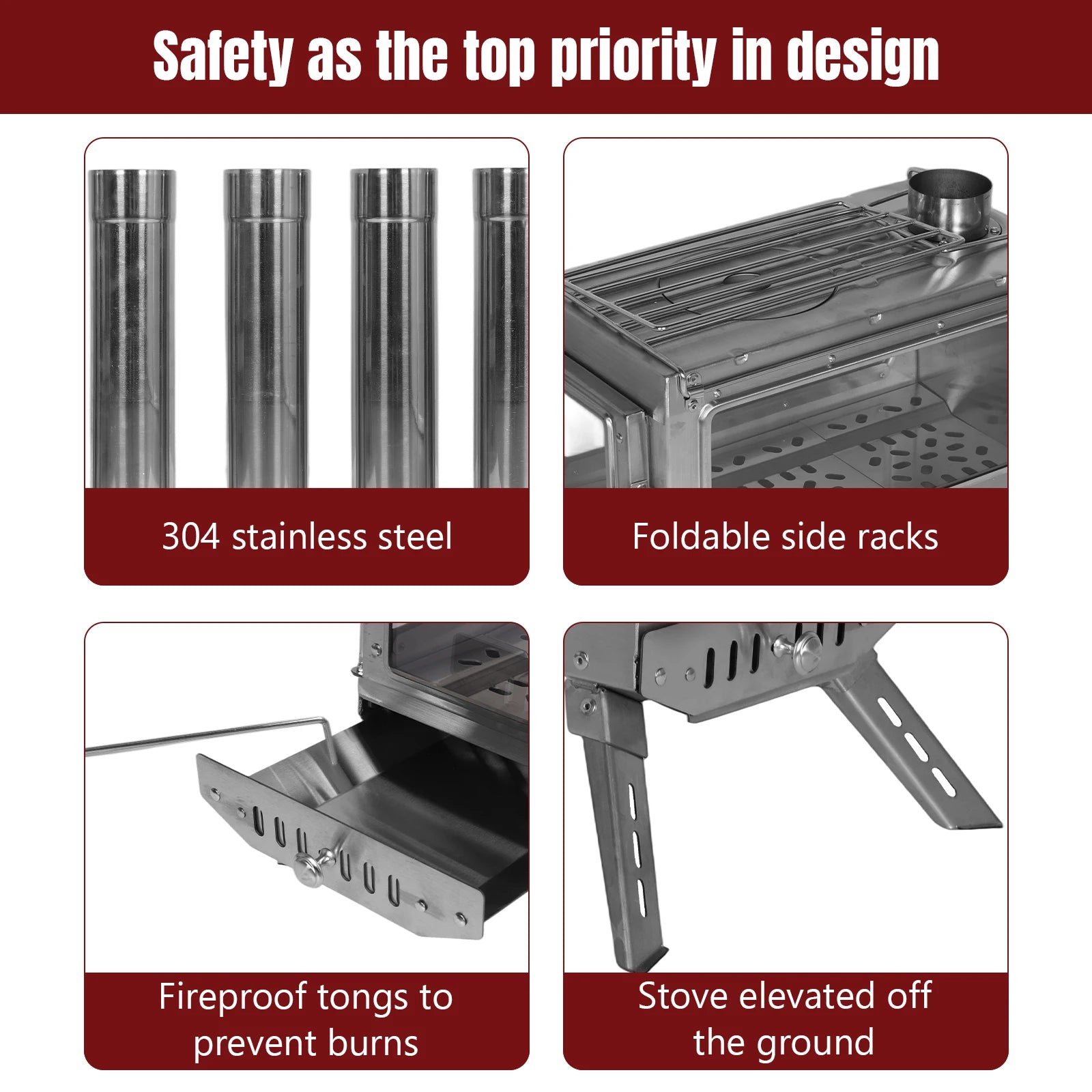 Large Stainless Steel Tent Stove with Chimney Pipe: Portable Wood Burner for Heating & Cooking