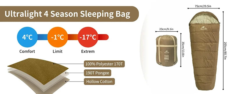 Ultra-Warm Mummy Sleeping Bag for Adults – Winter & 3-Season Camping