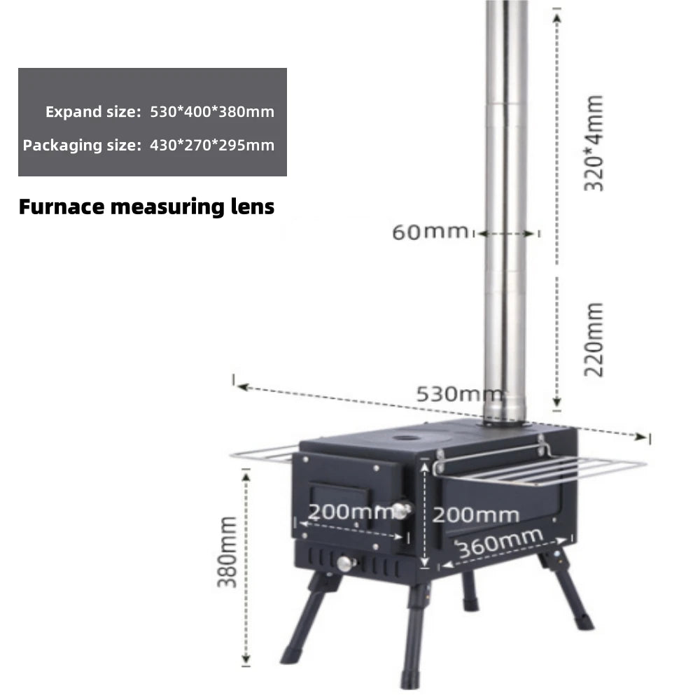 Portable Stainless Steel Tent Stove: Wood Burning Stove with Chimney Pipe for Camp Heating & Cooking