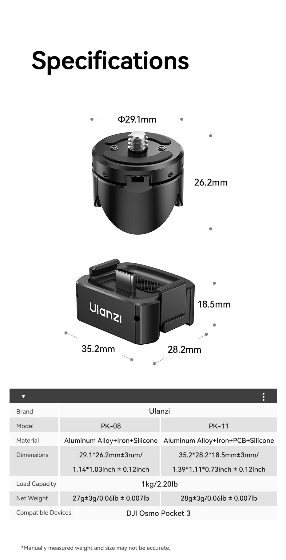 Kit de mini trípode Ulanzi Pocket 3 para DJI Osmo Pocket 3 - PK-08 + PK-11