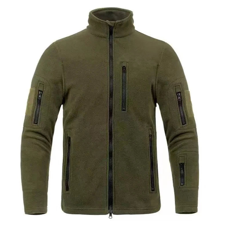 Men's Thermal Polar Fleece Jacket – Windproof Stand Collar Tactical Coat with Multi-Pockets