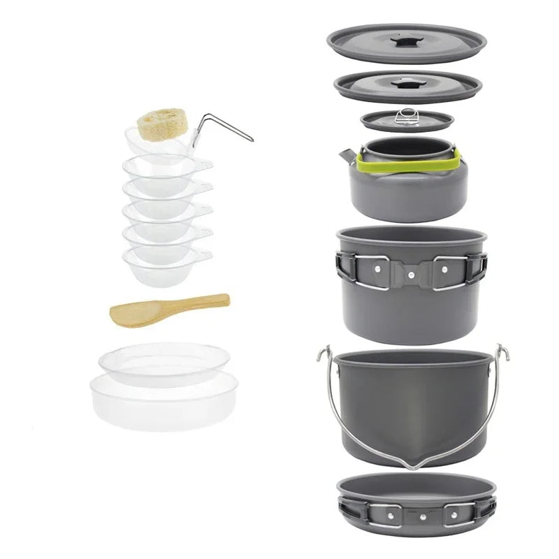Camping Cookware Set for 1–7 Persons – Lightweight Portable Pot & Pan Set with Carry Bag Trekker Essentials