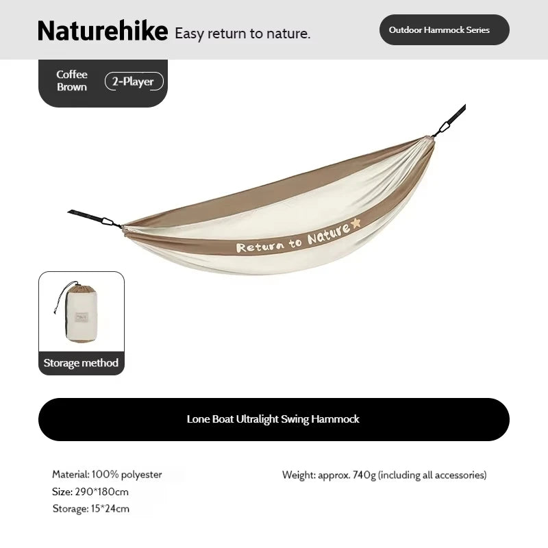 Naturehike Ultralight Swing Hammock Anti-Tip High Load Capacity 200kg for Camping Family Travel 1-2 Person Hanging Sleeping Bed