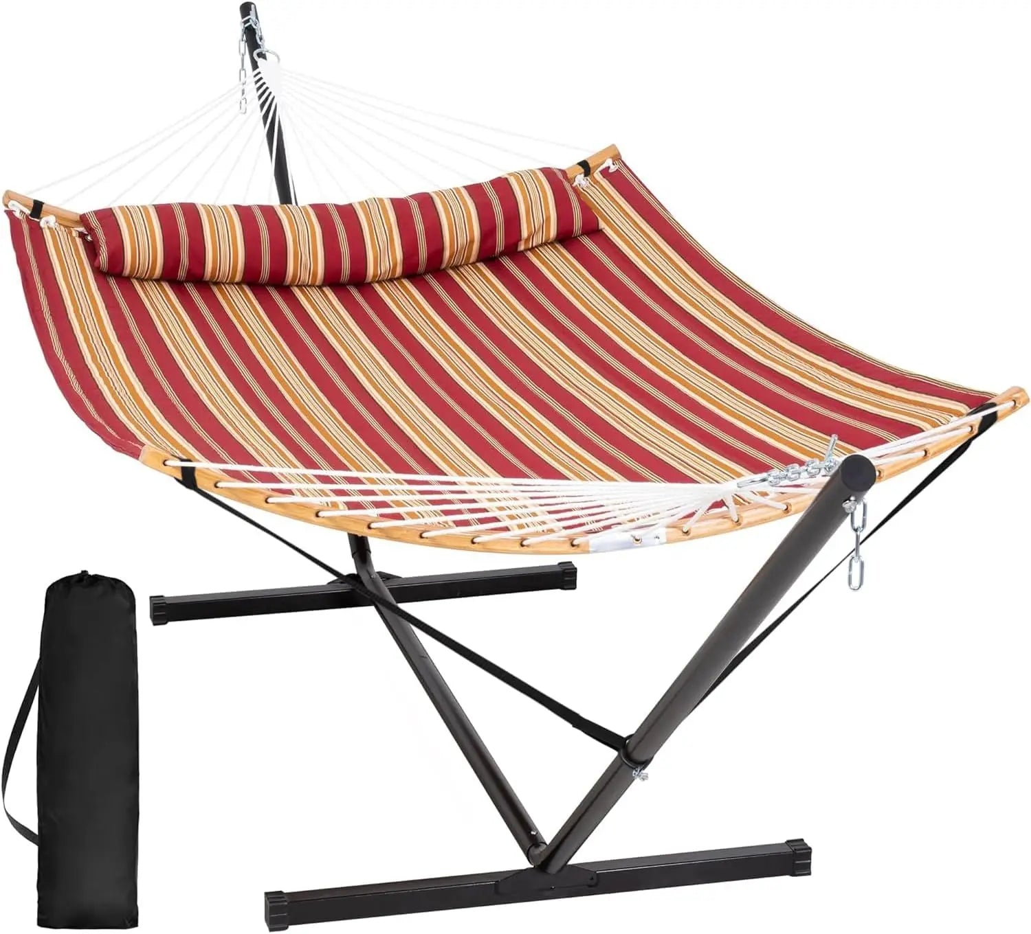 Double Hammock with Stand – Curved Bar Prevents Flipping