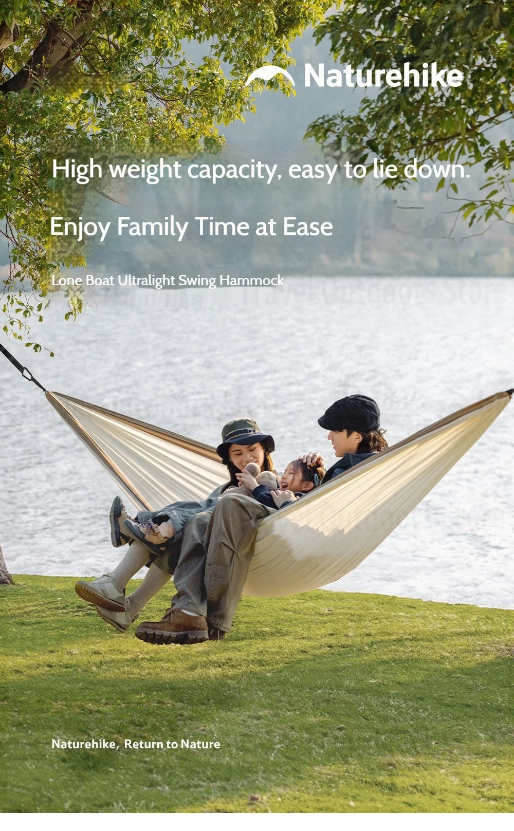 Naturehike Ultralight Swing Hammock Anti-Tip High Load Capacity 200kg for Camping Family Travel 1-2 Person Hanging Sleeping Bed