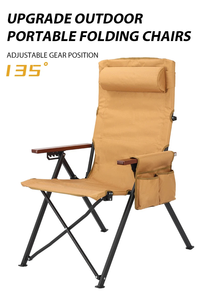 Adjustable 5-Position Folding Chair With Pillow & Armrests - Perfect For Outdoor Camping, Fishing, And Patio Relaxation