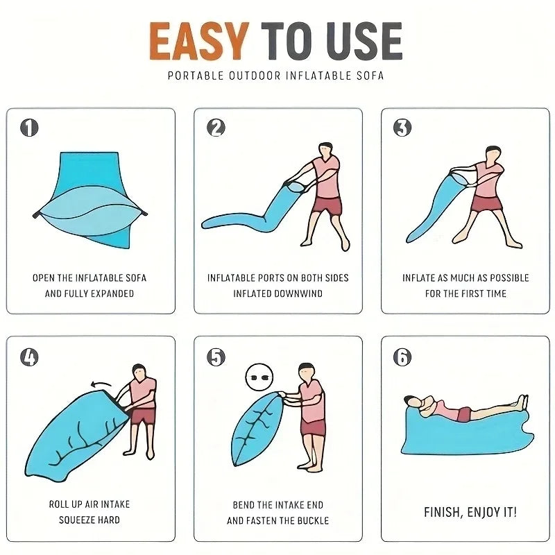 Portable Waterproof Inflatable Lounge Chair With Pillow, Quick Setup Air Sofa With Storage Bag For Camping Beach Festival Trekker Essentials