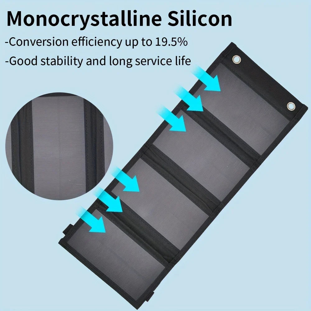 Portable Solar Panel USB Charger – Foldable 12V Mobile Power Bank Kit for iPhone, Android & Outdoor Camping