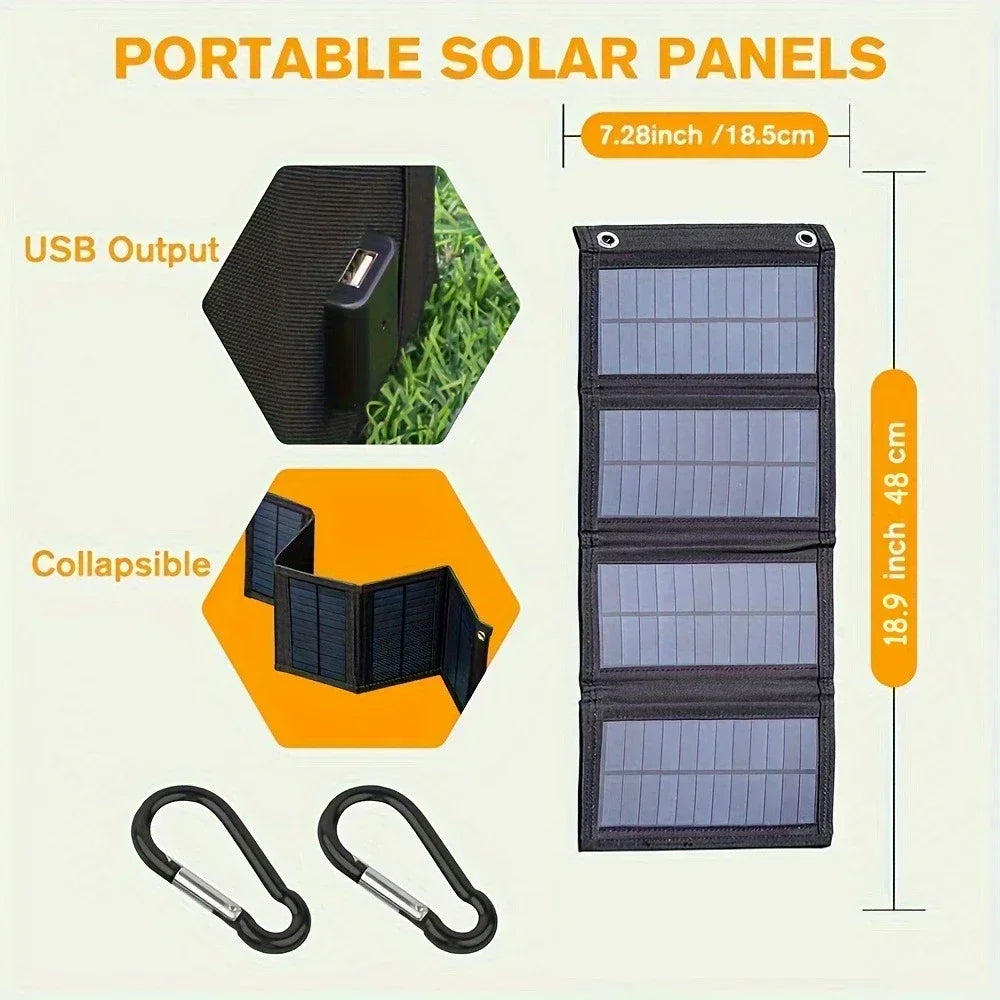 Portable Solar Panel USB Charger – Foldable 12V Mobile Power Bank Kit for iPhone, Android & Outdoor Camping