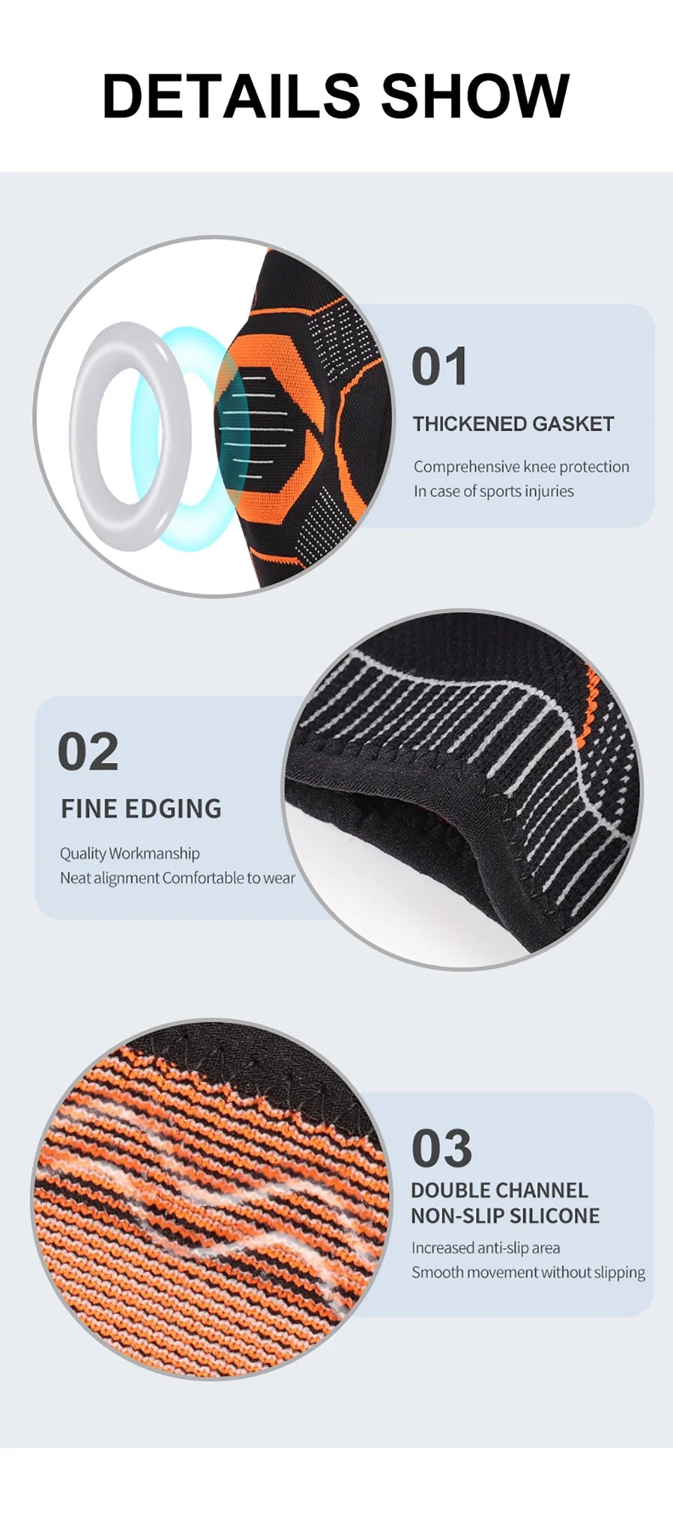 1Pcs Sports Knee Pads Silicone Spring Anti-slip Knee Support Keep Warm Outdoor Sports Skipping Cycling Hiking Mountain Climbing Trekker Essentials