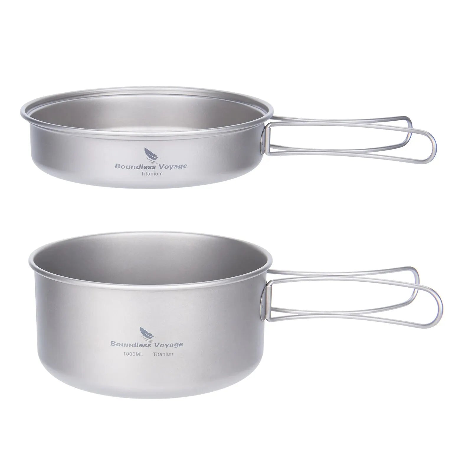 Titanium Camping Cookware Set – Ultralight Pot & Pan with Folding Handles for Hiking & Backpacking Trekker Essentials
