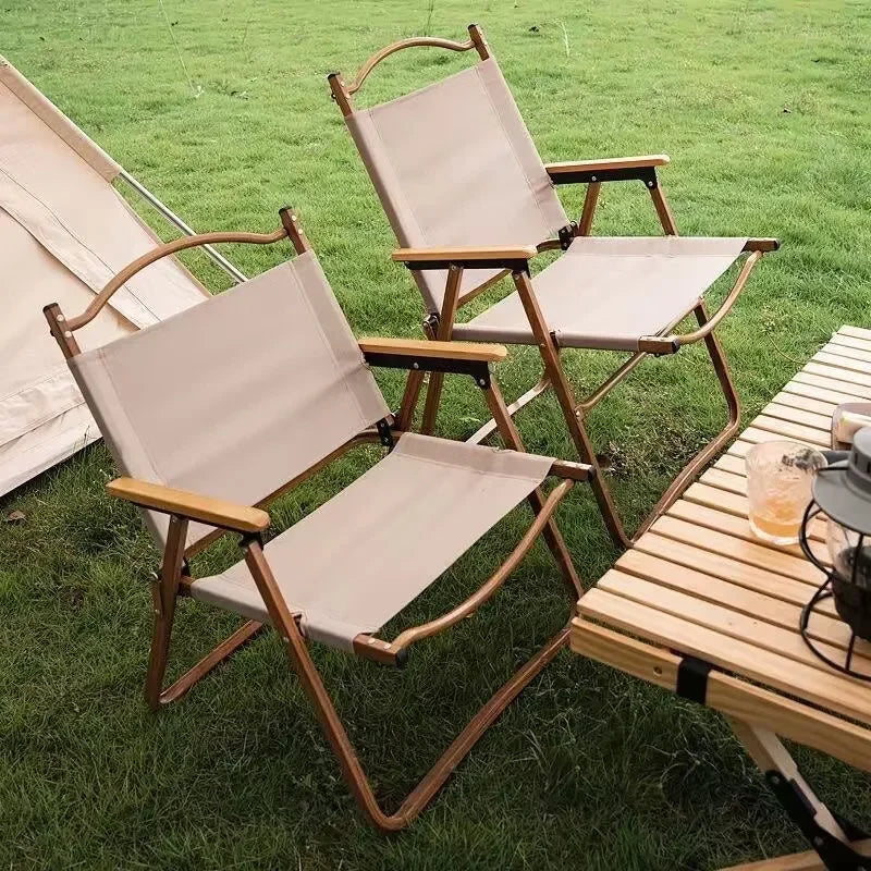 4/2/1PCS-khaki Camping Chair Portable Outdoor Chair Aluminum Alloy Wood Grain Folding Chair Camping Equipment Kermit Chair Trekker Essentials