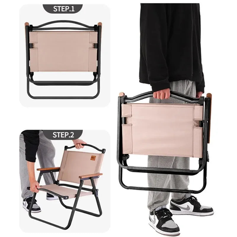4/2/1PCS-khaki Camping Chair Portable Outdoor Chair Aluminum Alloy Wood Grain Folding Chair Camping Equipment Kermit Chair Trekker Essentials