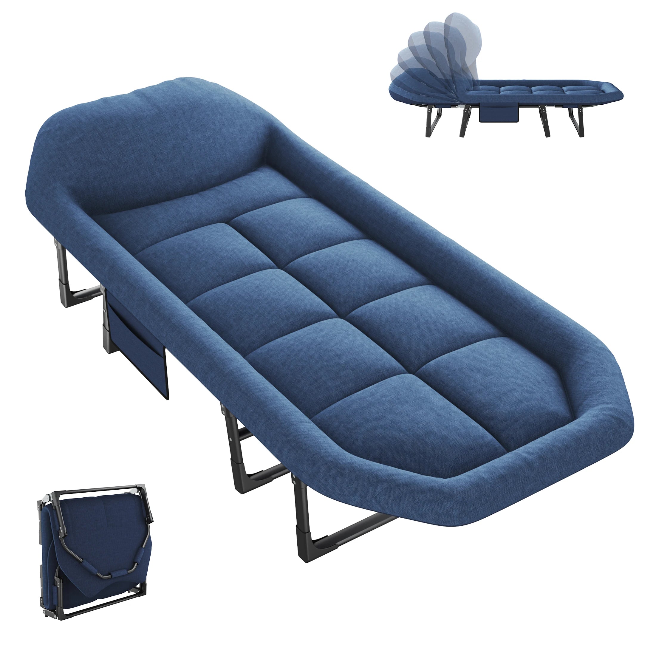 JHK Folding Camping Makeshift Bed with Mattress Lightweight Adjustable Camping Bed Supports 450 lbs Camping Cot with Carry Bag 6 Angle Camping Bed for Camp Outdoor Trekker Essentials