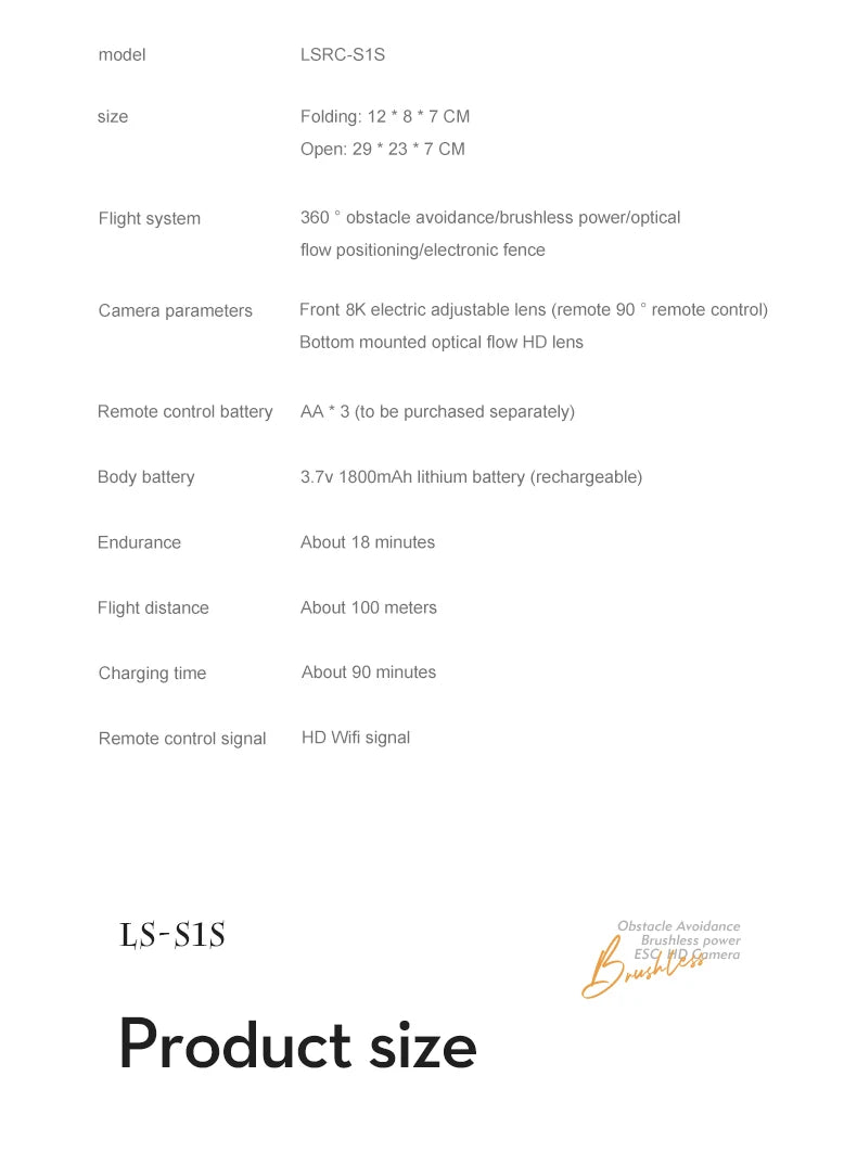 Minidron S1S: cámara dual 8K, motor sin escobillas, FPV de 3000 m, cuadricóptero plegable
