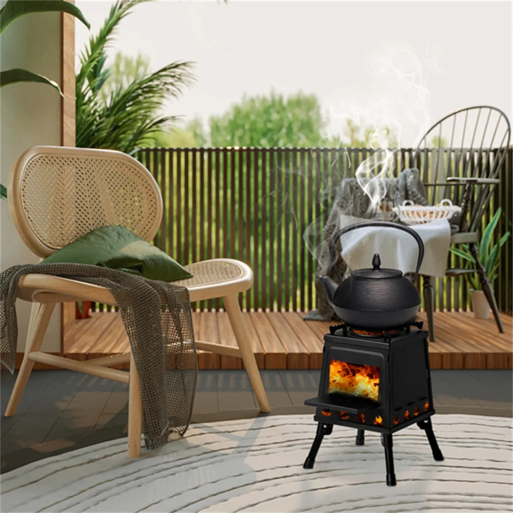 Portable Wood Burning Camp Stove - Windproof Outdoor Heater & Cooker for Camping