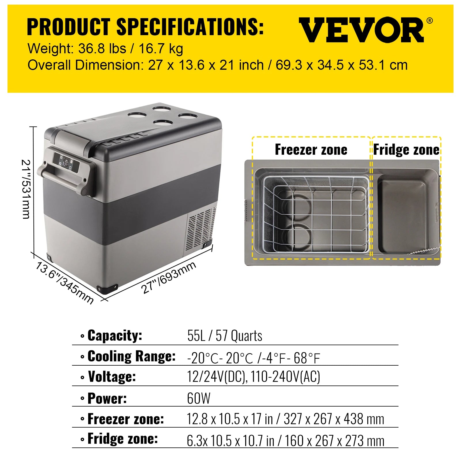 Refrigerador portátil para coche VEVOR: minicongelador de 20/22/35/45/55 l para camping