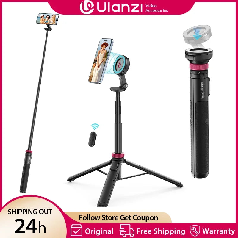 Ulanzi MT-84 1.53M Magsafe Selfie Stick Tripod Stand Bluetooth Remote Phone Extension Tripod for IPhone 16 15 LiveStreaming Vlog Trekker Essentials