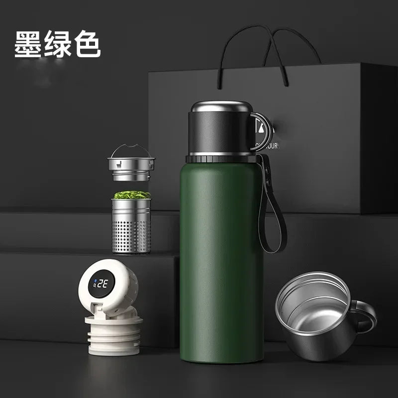 Smart Temperature Display Travel Thermos | 316 Stainless Steel Vacuum Insulated Coffee Mug with Tea Filter