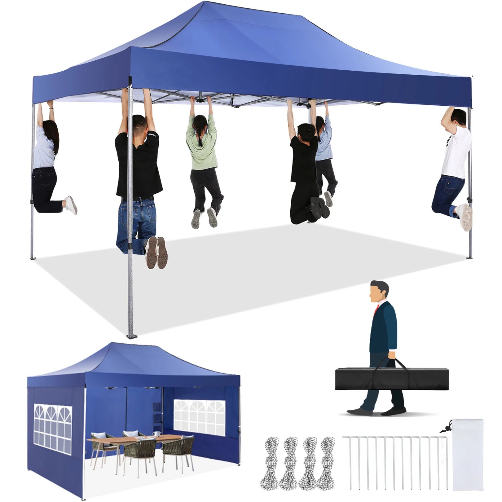 10'x15' Heavy-Duty Pop-Up Canopy Tent – Waterproof 4-Sidewall Commercial Gazebo