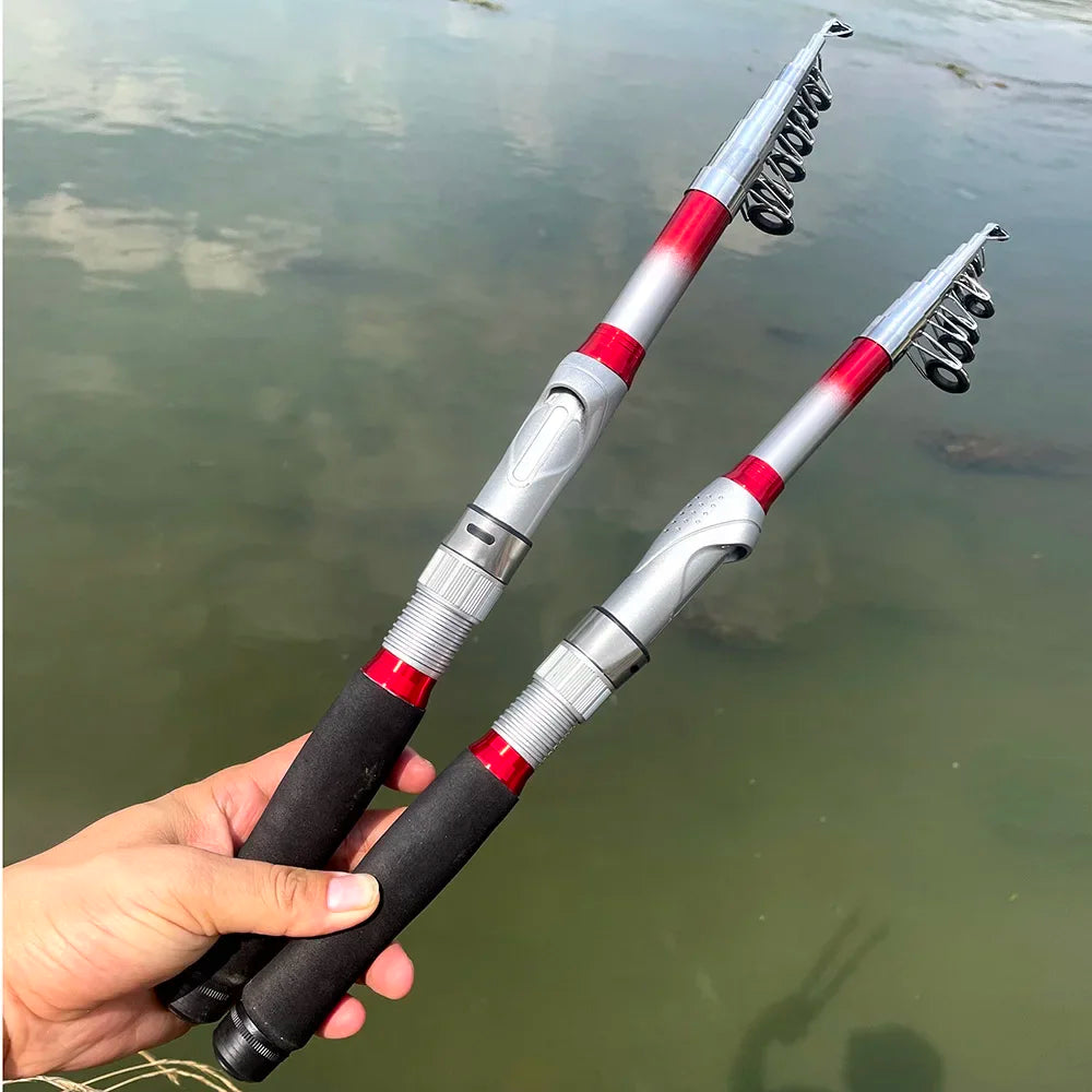 Rod+Reel Combo Spinning Reels Kit Telescopic Fishing Rods Set Carbon Fiber Pole for Lake Sea and 5.5:1 Gear Ratio Wheel for Bass Trekker Essentials