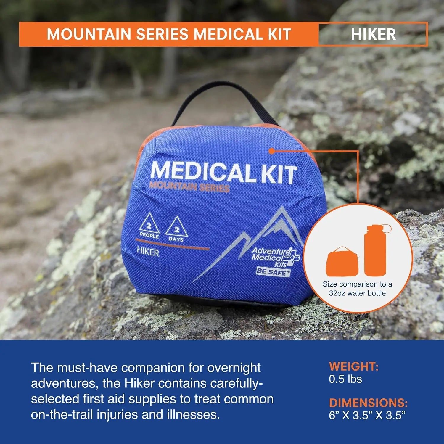 2-Person 2-Day Emergency First Aid Kit for Hiking & Outdoor Adventures with Trauma Pad & Guide Trekker Essentials