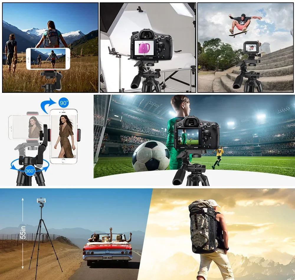 Professional Camera Tripod Stand - 140cm Aluminum with Bluetooth Remote for Phone/DSLR