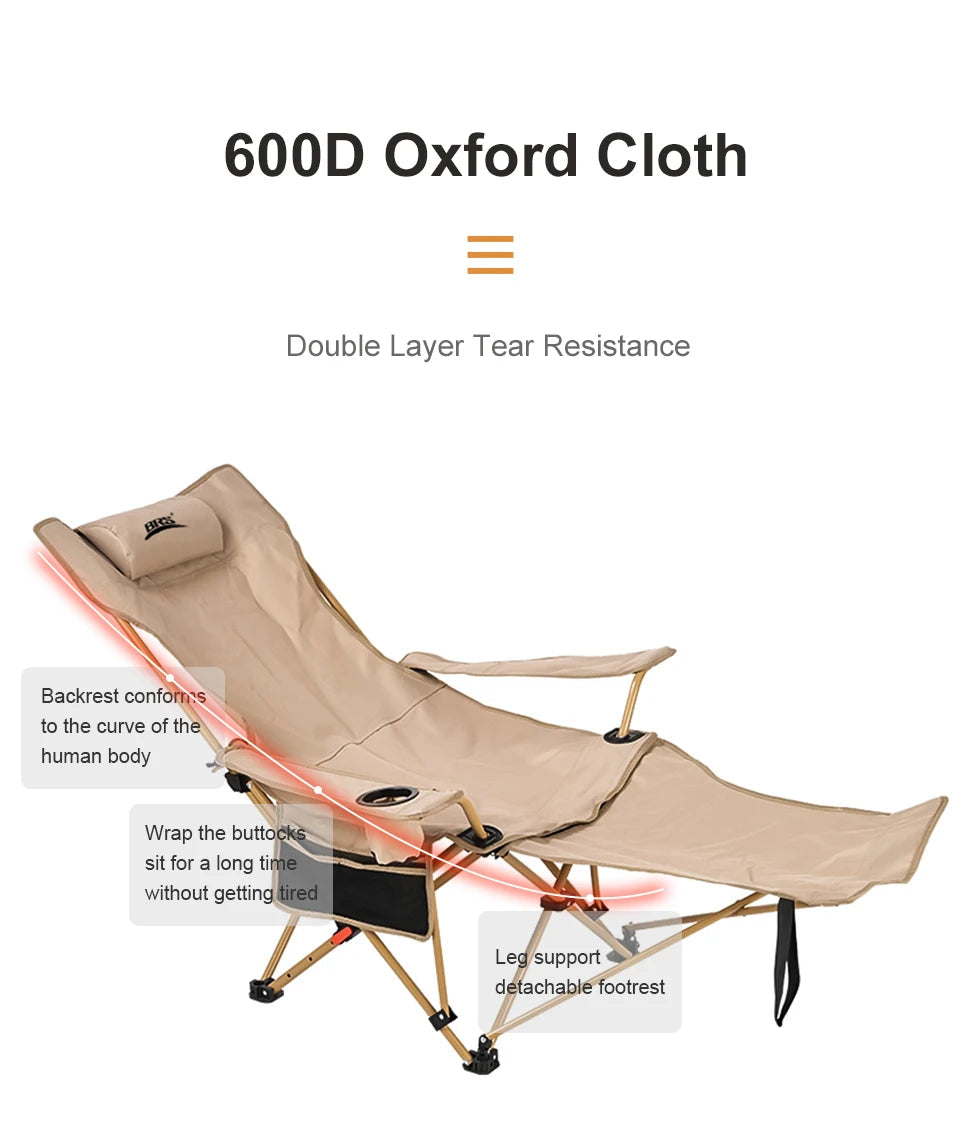 BRS 2-in-1 Reclining Camping Chair Lightweight Folding Camping Lounge Chair with Adjustable Backrest & Footrest for Beach Trekker Essentials